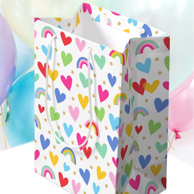 Sweet Love Hearts Rainbow Stars Valentine Medium Gift Bag (Creator Uploaded)