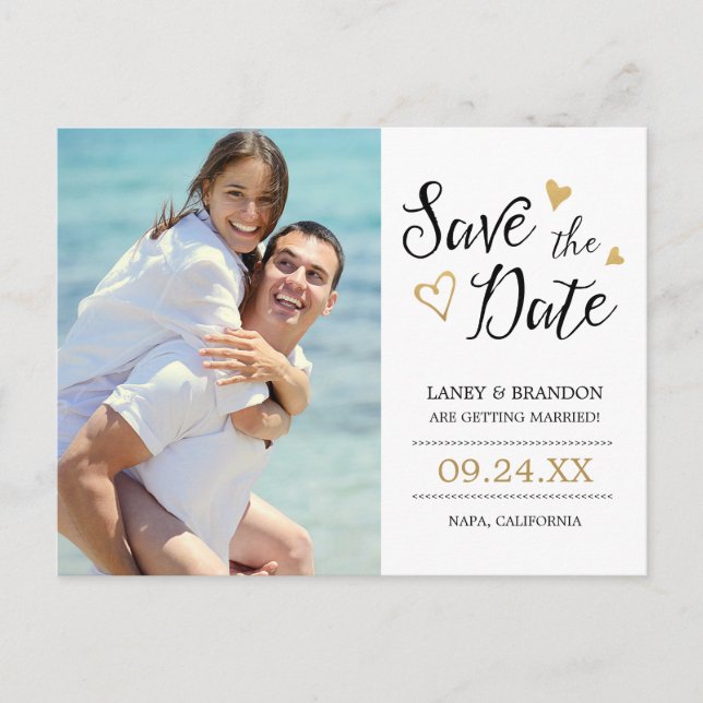 Sweet Love Photo Save the Date Postcard / Gold (Front)