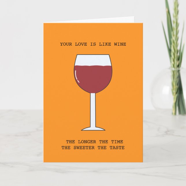 Sweet Love Red Wine Glass Wedding Anniversary   Card (Front)
