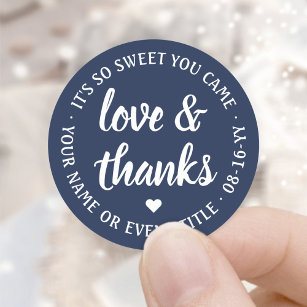Sweet Love & Thanks Script Navy Blue & White Classic Round Sticker