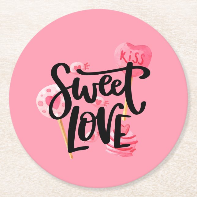 Sweet Love Valentine Typography | Paper Coaster (Front)