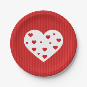 Sweet Lovely Romantic Red White Hearts Paper Plate