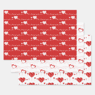 Sweet Lovely Romantic Red White Hearts Wrapping Paper Sheet