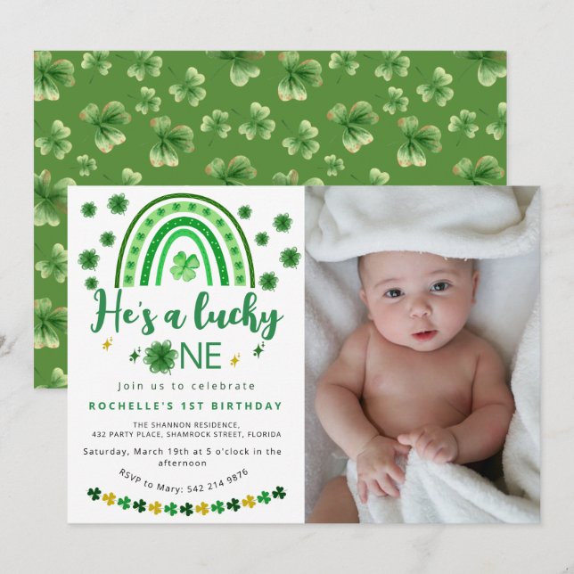 Sweet Lucky One Photo Birthday Party Invitation (Front/Back)