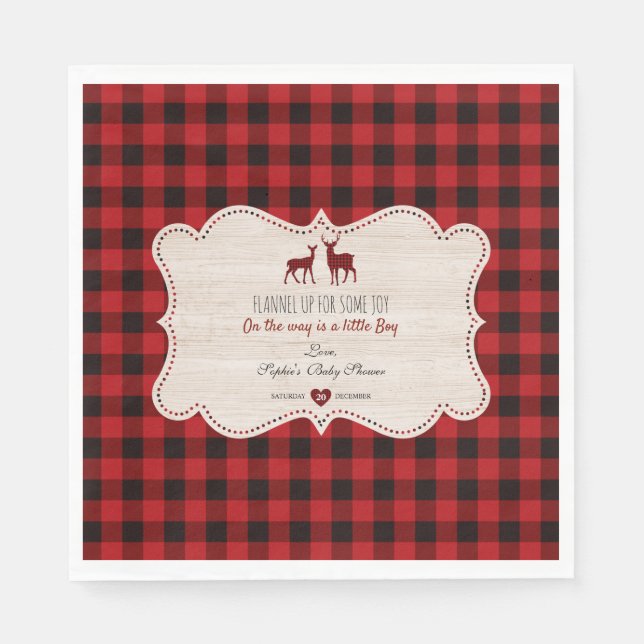 Sweet Lumberjack Little Hunter Baby Shower Napkin (Front)