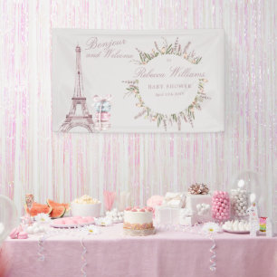 Sweet Macaron Bonjour Bebe Paris Baby shower Banner
