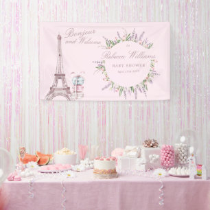 Sweet Macaron Bonjour Bebe Paris Baby shower Banner