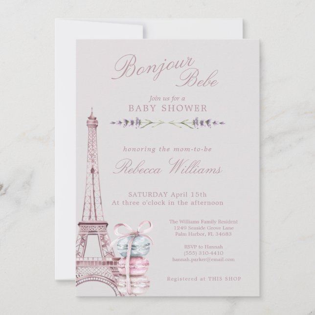 Sweet Macaron Bonjour Bebe Paris Baby shower Invitation (Front)