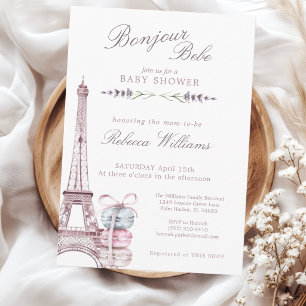 Sweet Macaron Bonjour Bebe Paris Baby shower Invitation