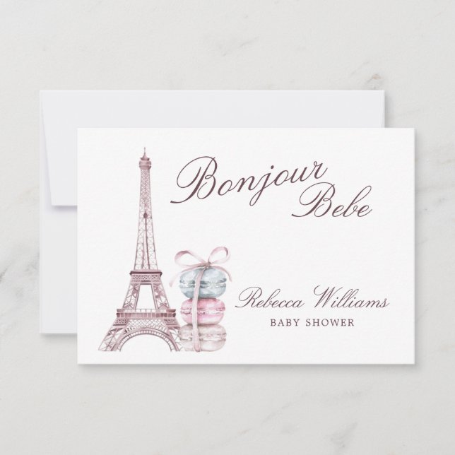 Sweet Macaron Bonjour Bebe Paris Baby shower Thank You Card (Front)