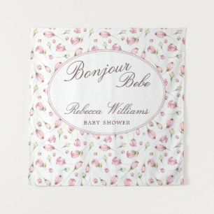Sweet Macaron Bonjour Bebe roses Baby shower Tapestry