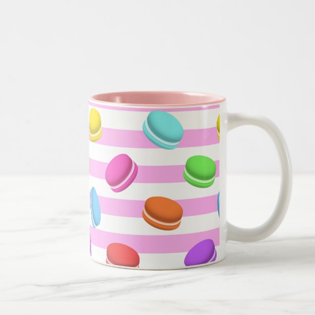 Sweet Macaron Treats - Colourful Pastel Striped Two-Tone Coffee Mug (Right)