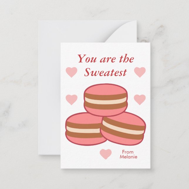 Sweet Macarons Kids Classroom Valentine Note Card (Front)