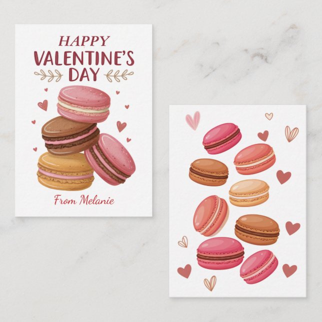 Sweet Macarons Kids Classroom Valentine Note Card (Front/Back)