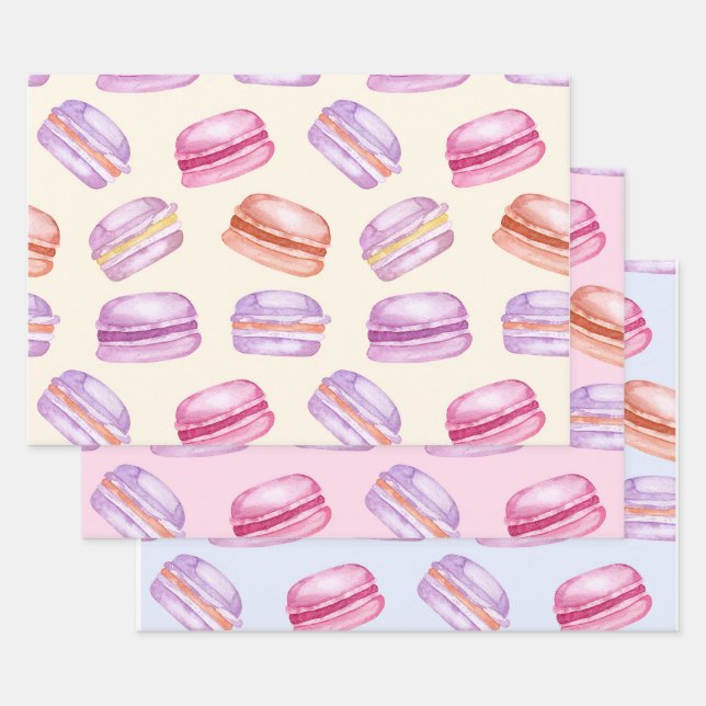 Sweet Macarons on beautiful pastel pattern Wrapping Paper Sheet (Set)