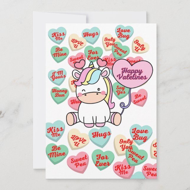 Sweet Magic of Love: Candy and Unicorn Delight Holiday Card (Front)