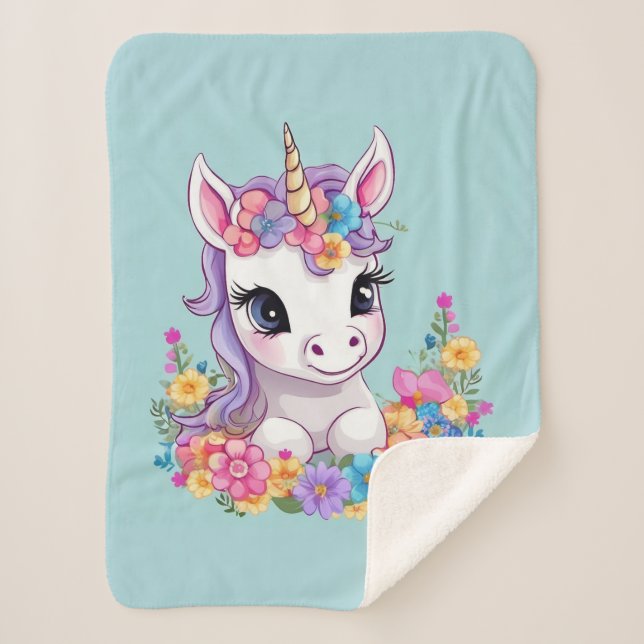 Sweet Magical Baby Unicorn  Sherpa Blanket (Front)
