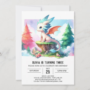 Sweet Magical Dragon Birthday Invitation