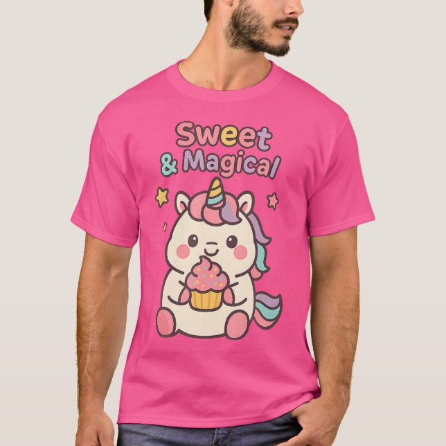 Sweet Magical Kawaii Unicorn Holding Cupcake For G T-Shirt (Front)