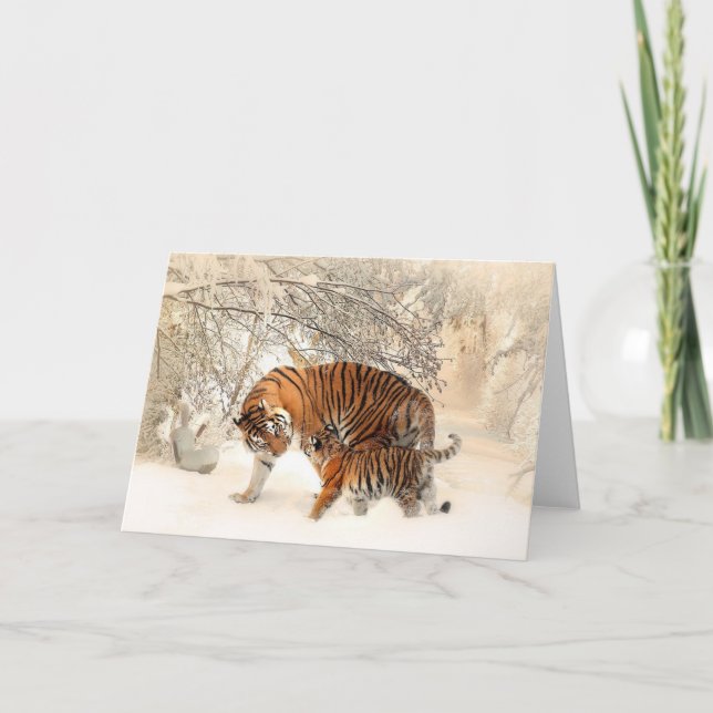 Sweet Mama and Baby Tiger Blank Greeting Card (Front)