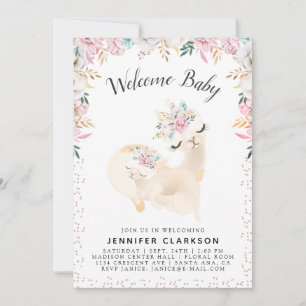 Sweet Mama & Baby Llama Welcome Baby Invitation
