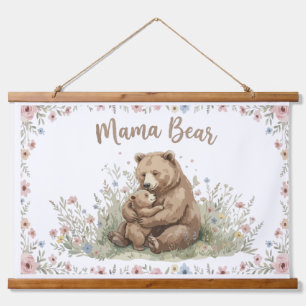 Sweet Mama Bear and Baby Bear Floral Watercolor Hanging Tapestry