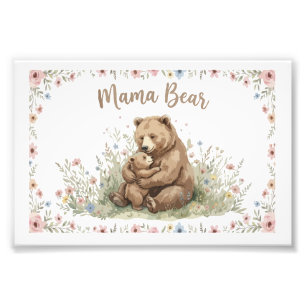 Sweet Mama Bear and Baby Bear Floral Watercolor  Photo Print
