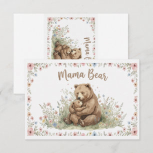 Sweet Mama Bear and Baby Bear Floral Watercolor  RSVP Card