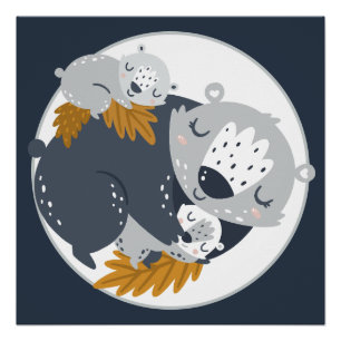 Sweet Mama Bear and Cubs Napping Poster