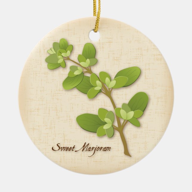 Sweet Marjoram Herb Ceramic Tree Decoration (Front)