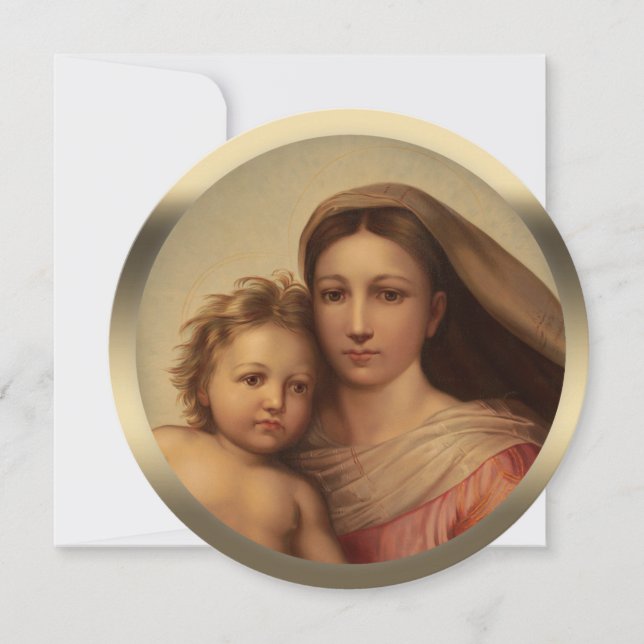 Sweet Mary and Jesus Raphael Christmas blessing Holiday Card (Front)