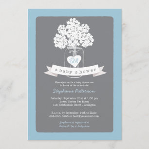 Sweet Mason Jar Blue Grey Baby Shower Invitation