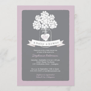 Sweet Mason Jar Lilac Grey Baby Shower Invitation