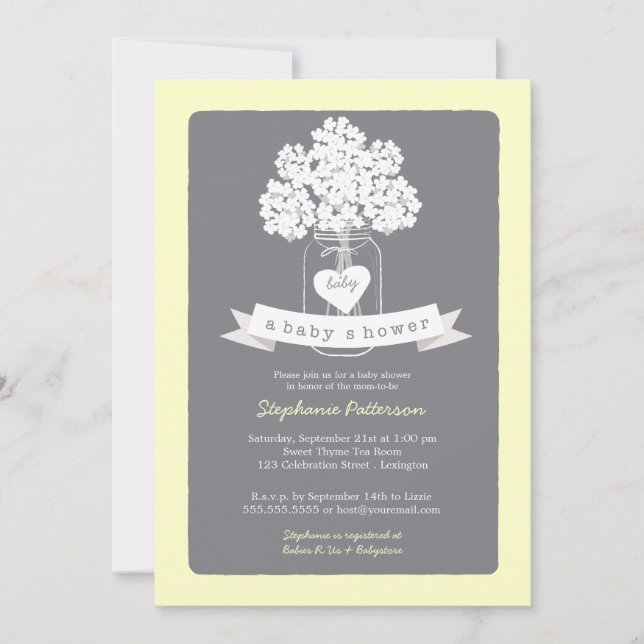 Sweet Mason Jar Neutral Baby Shower Invitation (Front)
