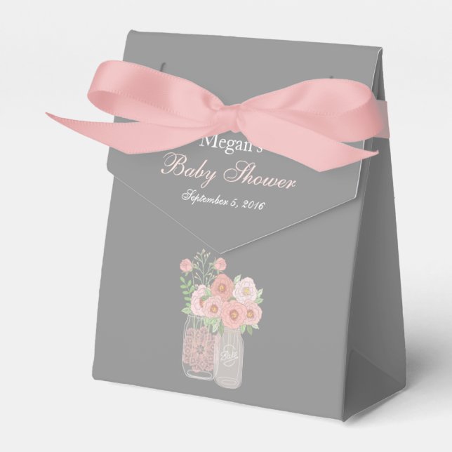 Sweet Mason Jar Pink Grey Baby Shower favour box (Front Side)