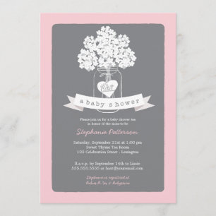 Sweet Mason Jar Pink Grey Baby Shower Invitation