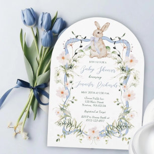 Sweet Meadow Bunny Wildflower Ribbon Baby Shower Invitation