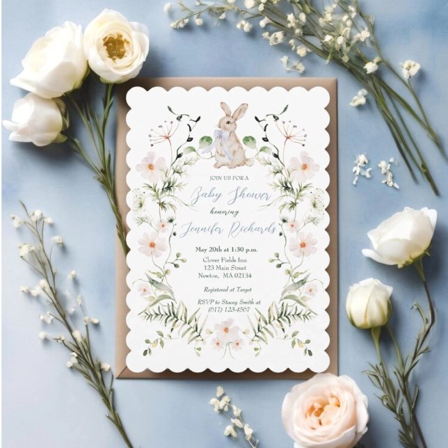 Sweet Meadow Bunny & Wildflowers Baby Shower Invitation (Creator Uploaded)
