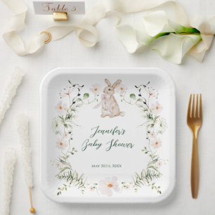 Sweet Meadow Bunny & Wildflowers Baby Shower Paper Plate