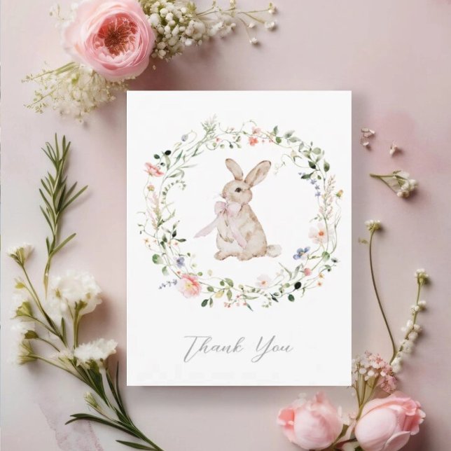 Sweet Meadow Bunny & Wildflowers Baby Shower   Thank You Card (Creator Uploaded)