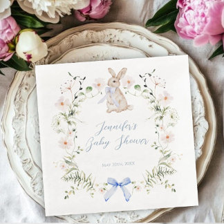 Sweet Meadow Bunny Wildflowers Bow Baby Shower Napkin