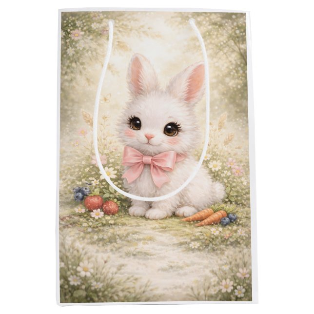Sweet Meadow Friend Bunny with Pink Bow Medium Gift Bag (Front)