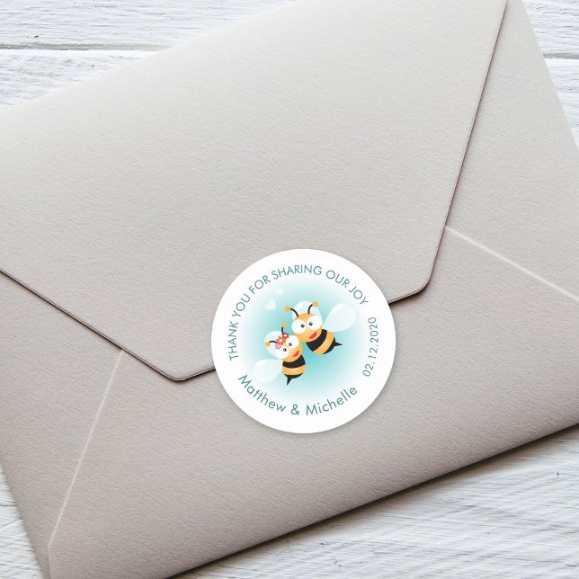 Sweet Meant To Bee Couple Cute Wedding Thank You Classic Round Sticker (Creator Uploaded)