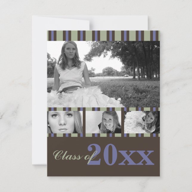 Sweet Memories Graduation Invitation (Blue Stripe) (Front)