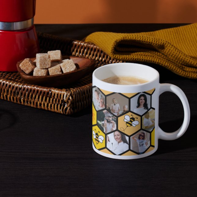 Sweet Memories: Honeycomb Photo Collage (14 Pics) Coffee Mug (Honeycomb Photo Collage,
Personalized Coffee Mug,
14 Picture Mug,
Custom Photo Mug,
Family Photo)