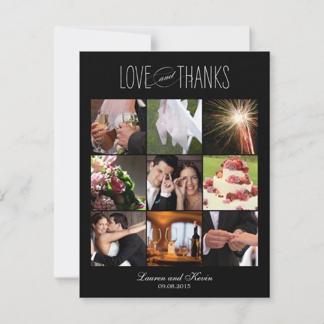 Sweet Memories Wedding Photo Thank You Card Black (Front)