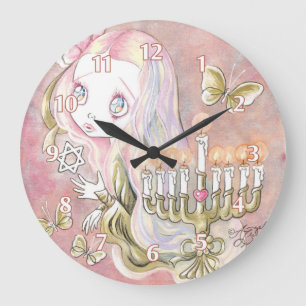Sweet Menorah Girl Large Clock