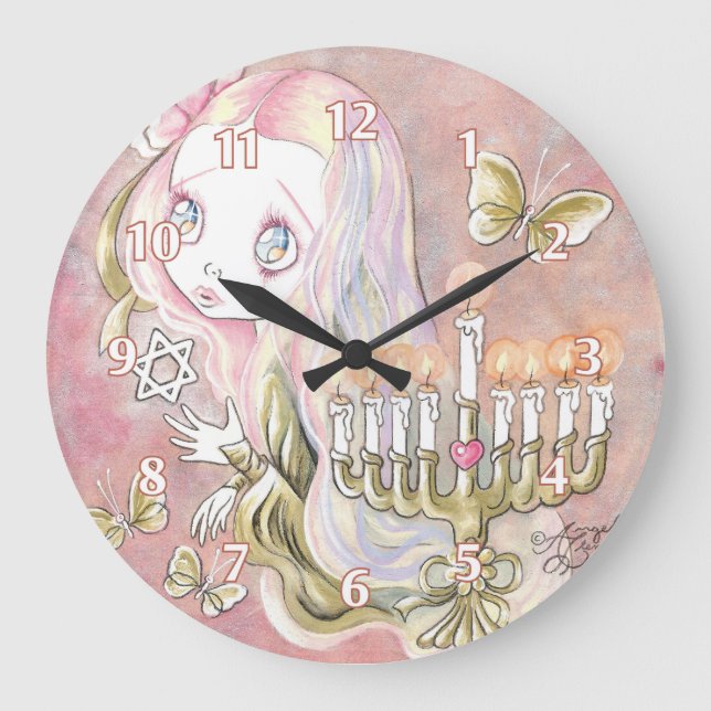 Sweet Menorah Girl Large Clock (Front)