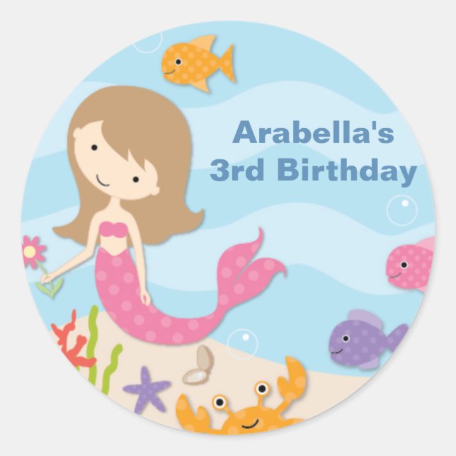 Sweet Mermaid Birthday Stickers (Front)