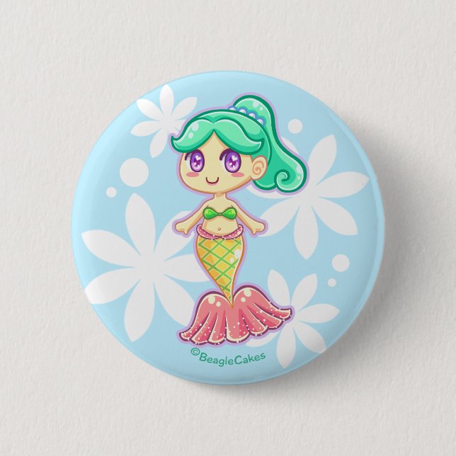 Sweet Mermaid Pinback Button (Teal) (Front)
